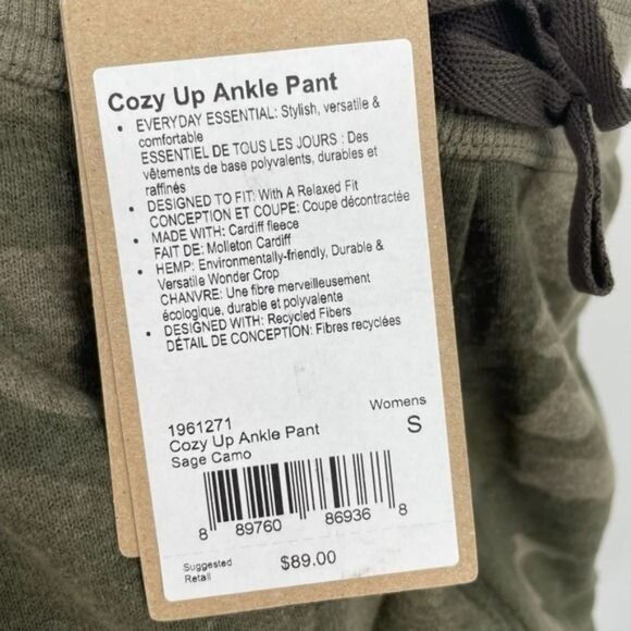 NWT prAna Women's Cozy Up Ankle Pant Jogger Sweatpants Sage Camo Size Small - Picture 10 of 11